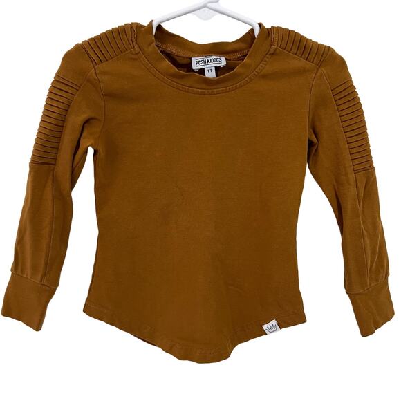 Posh Kiddos Camel Brown Long Sleeve Biker Shirt Size 1T - Picture 1 of 3